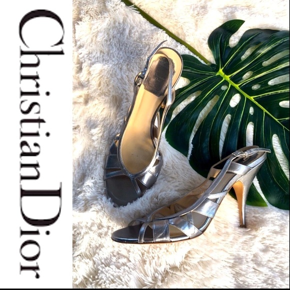 Christian Dior Vintage Sling Back Strappy Sandal Silver 39.5 - Picture 1 of 8